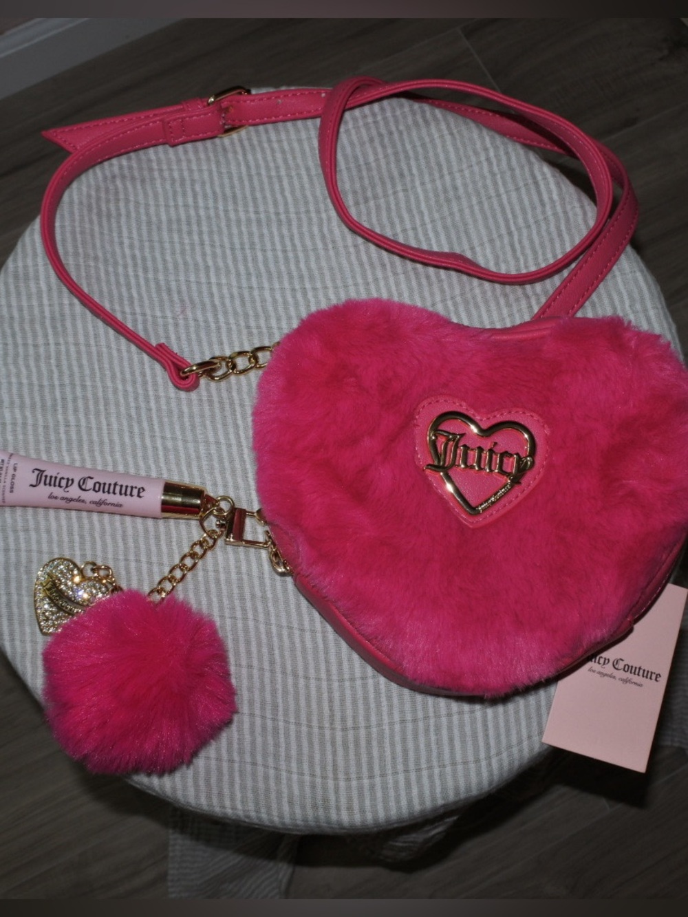 Juicy Couture Bright Pink Heart Crossbody with Pom Charm